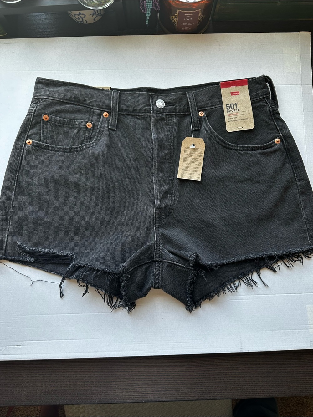 NWT Levi's 501 Black High Rise Cutoff Denim Shorts Size 32